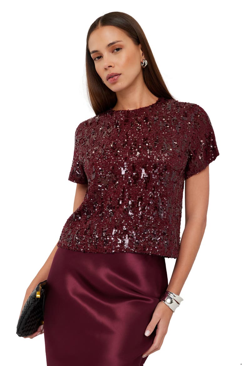 Stacey Sequin Top, Alternate, color, MERLOT
