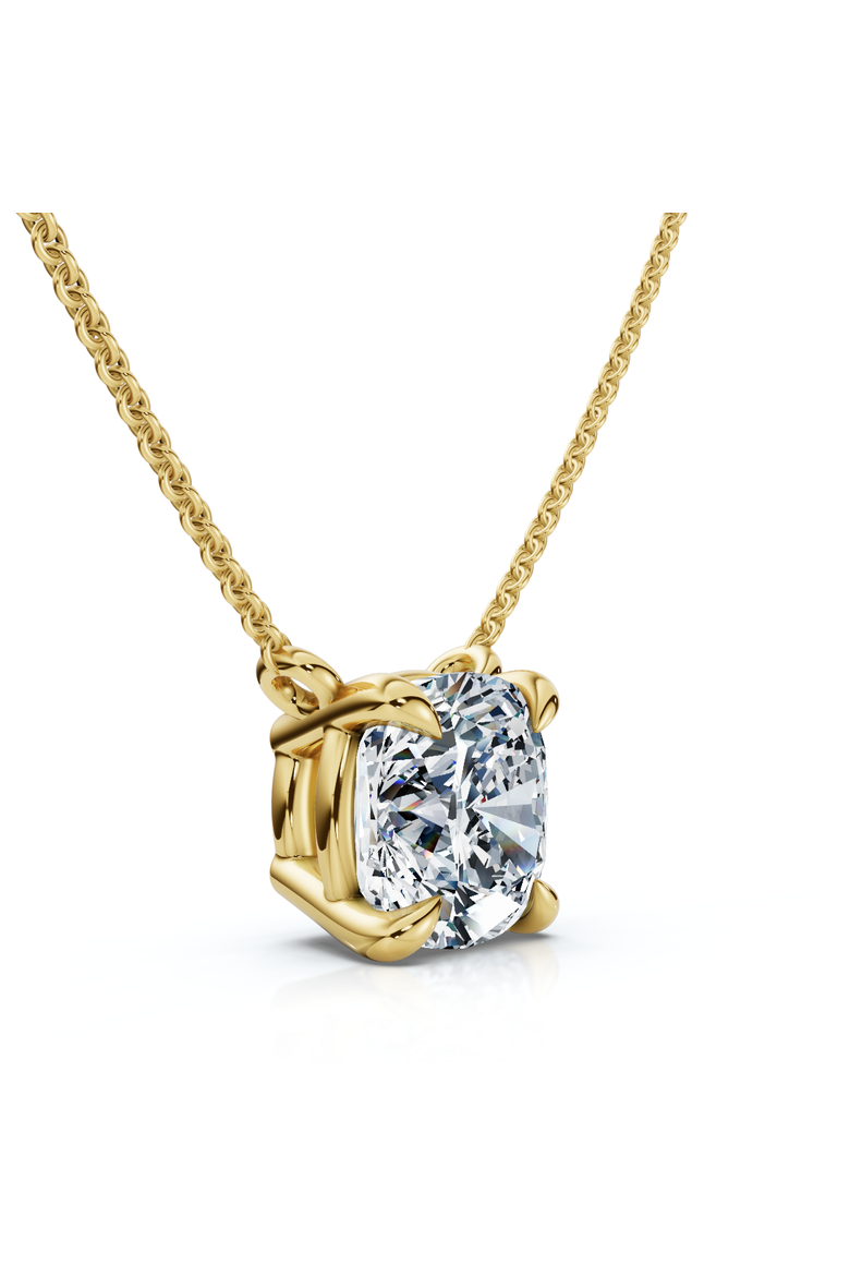 Certified 3Ct Cushion Solitaire Diamond Pendant 14k Gold 18" Necklace Lab Grown, Main, color, Yellow Gold