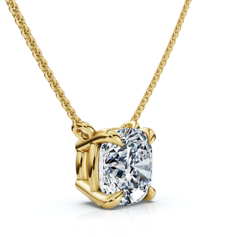 1Ct Cushion Solitaire Diamond Pendant 14k Gold 18" Necklace Lab Grown