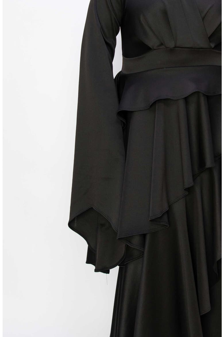 Zeta Ruffled Long Sleeve Drama Dress, Alternate, color, BLACK