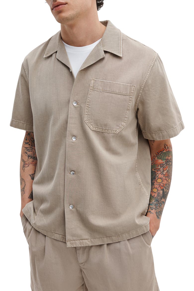 Resort Short Sleeve Denim Button-Up Shirt, Main, color, TAN