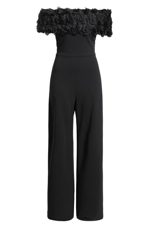 Rosette Off the Shoulder Wide Leg Jumpsuit