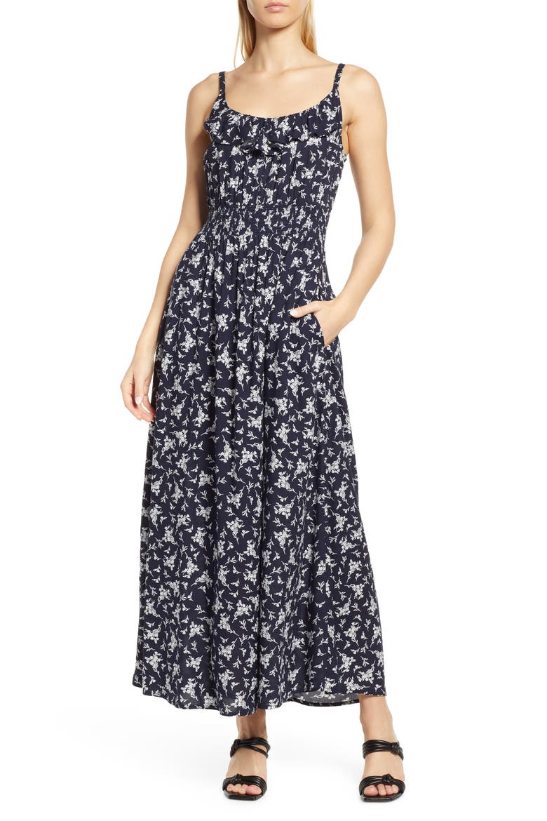 Smocked Waist Sundress, Alternate, color, BLUE BLOOMS