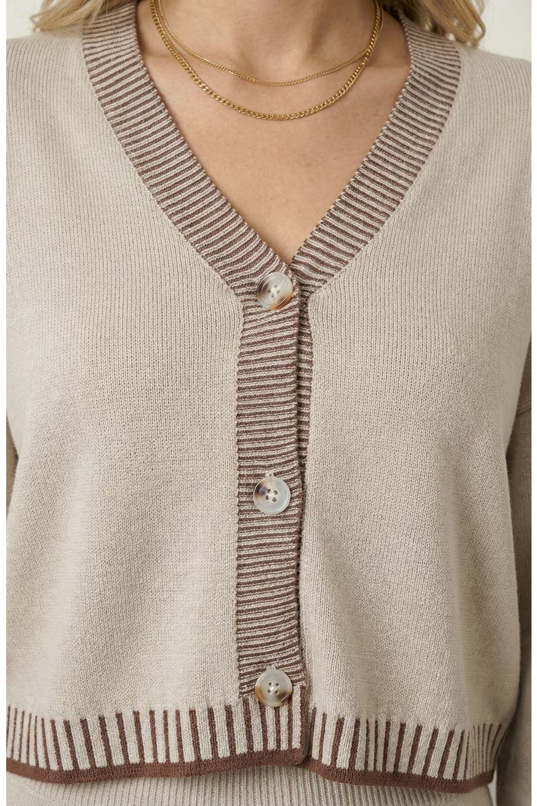 Contrast Trim Knit Cardigan Set, Alternate, color, Beige / Brown Trim