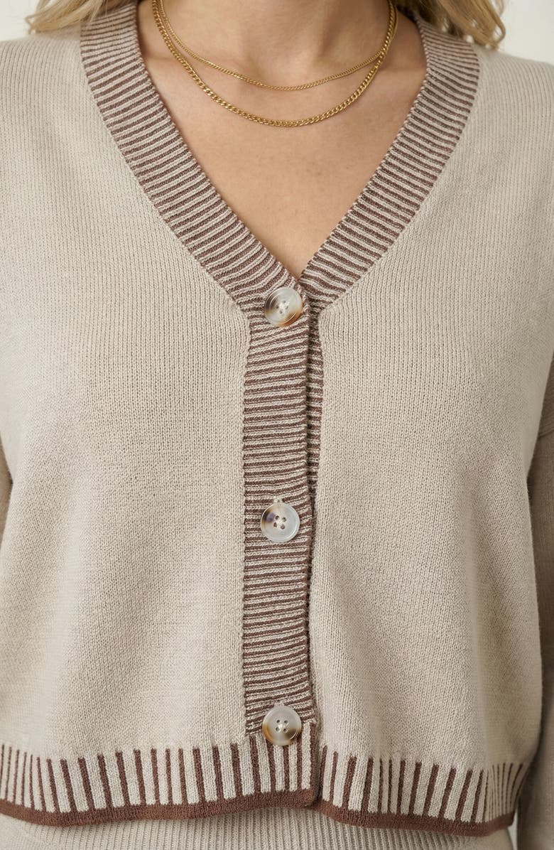 Modenaire Contrast Trim Knit Cardigan Set, Alternate, color, Beige / Brown Trim