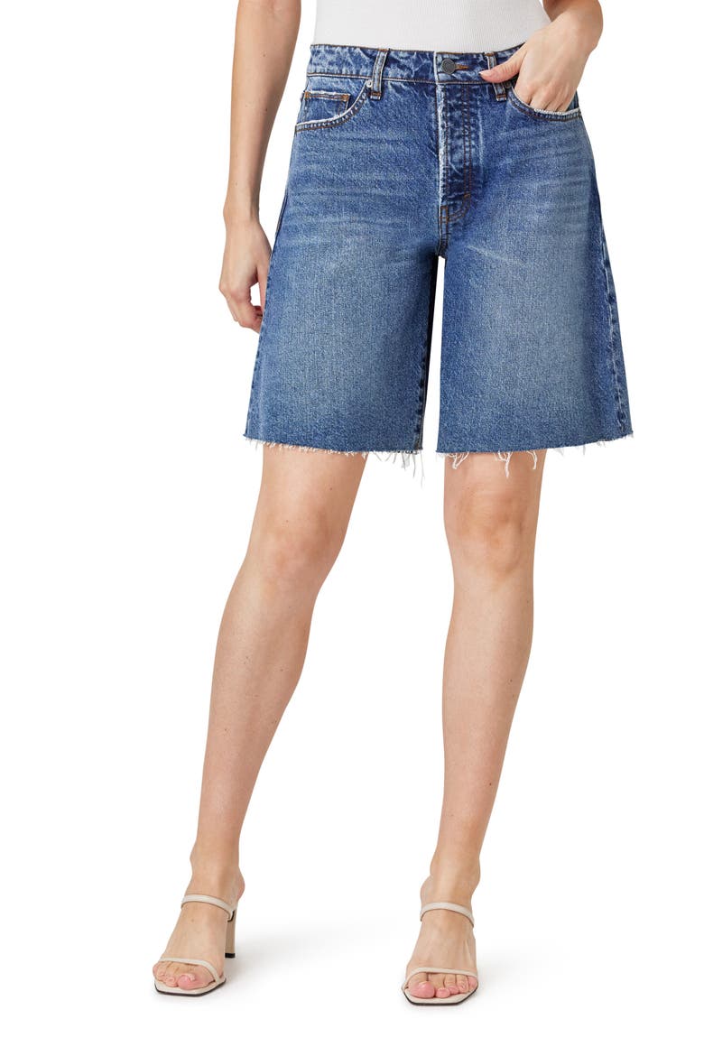 Easy Long Cutoff Denim Shorts, Main, color, LAGOON