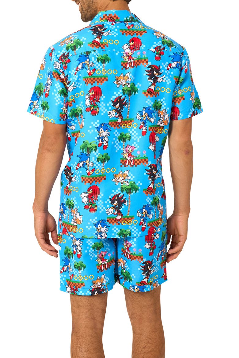 Sonic Green Hill Button Front Short Sleeve Shirt, Alternate, color, BLUE