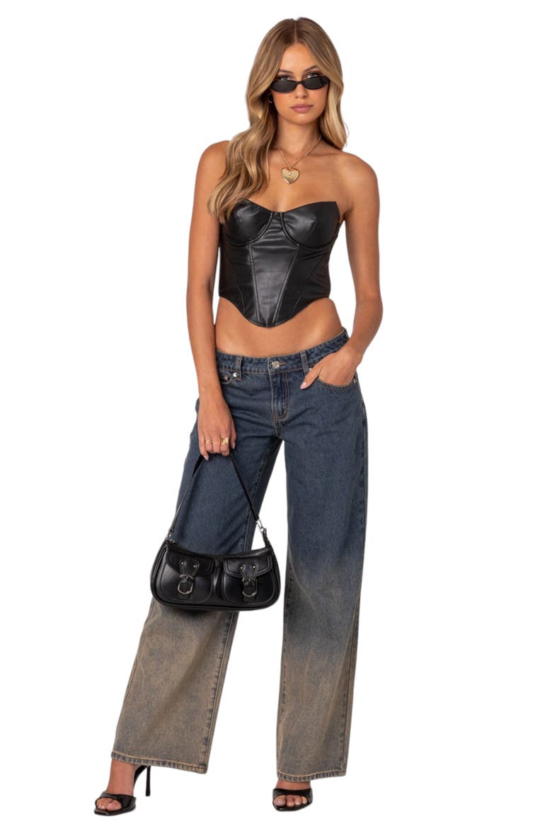 Aberdeen Faux Leather Strapless Crop Top, Alternate, color, BLACK