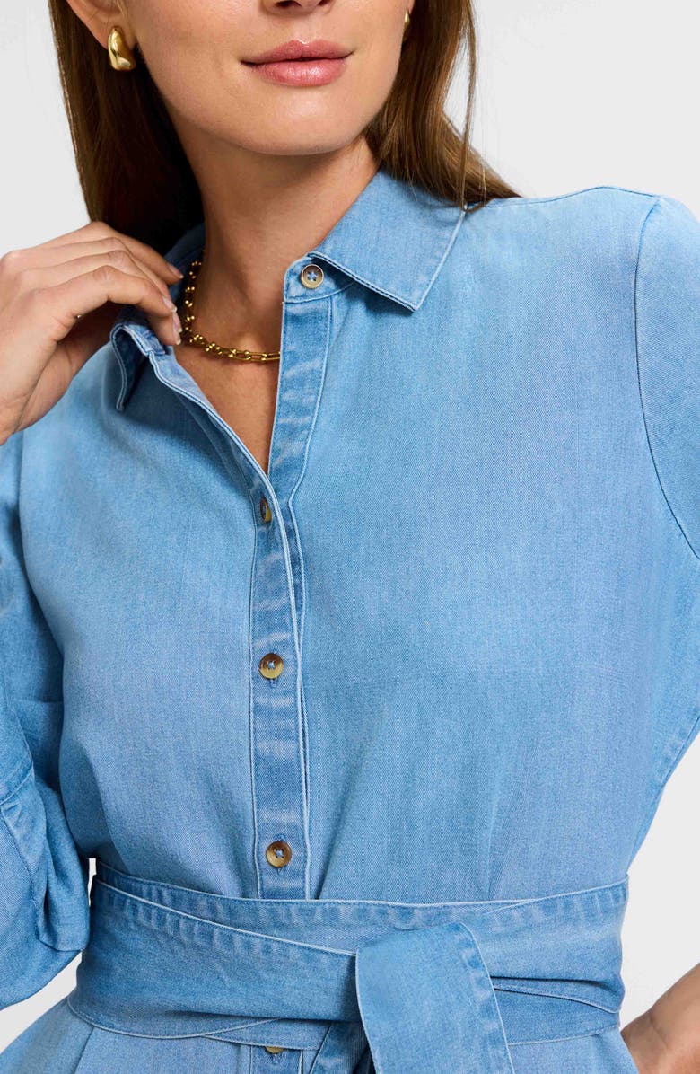 Foxcroft Ivy Long Sleeve Belted Denim Shirtdress, Alternate, color, Bleach Wash