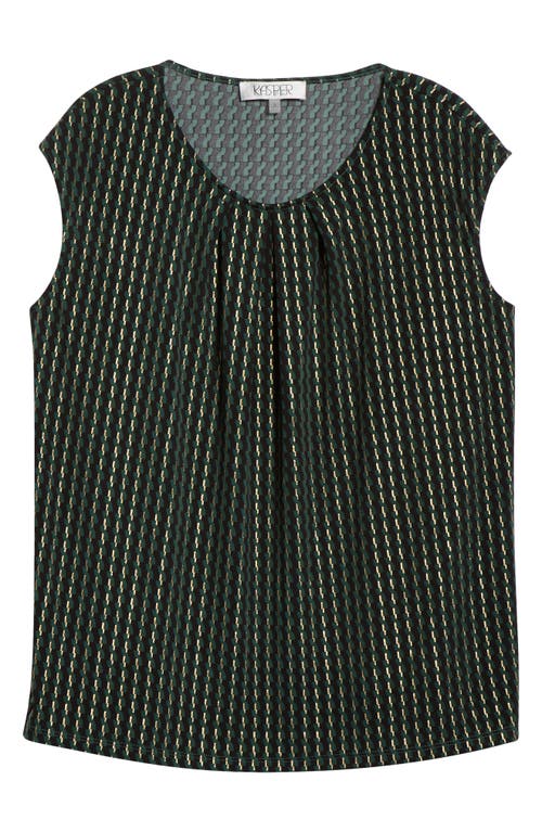 Kasper Plus Size Printed Pleat-neck Sleeveless Top In Black