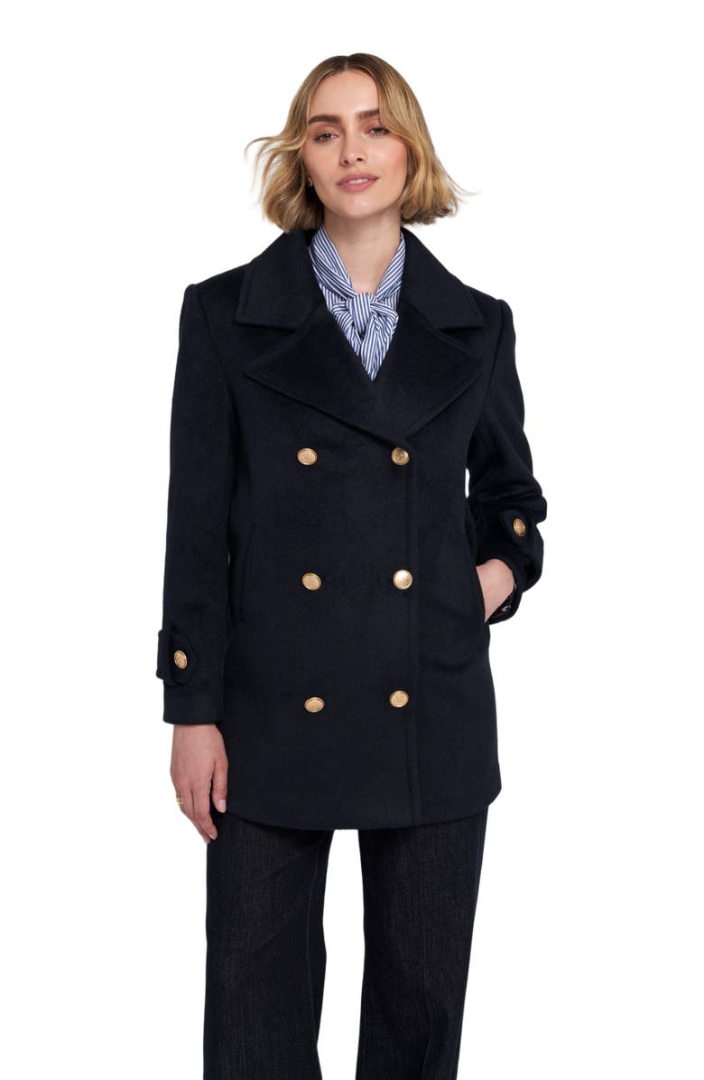 ELLE Collection Melton Peacoat, Alternate, color, Navy