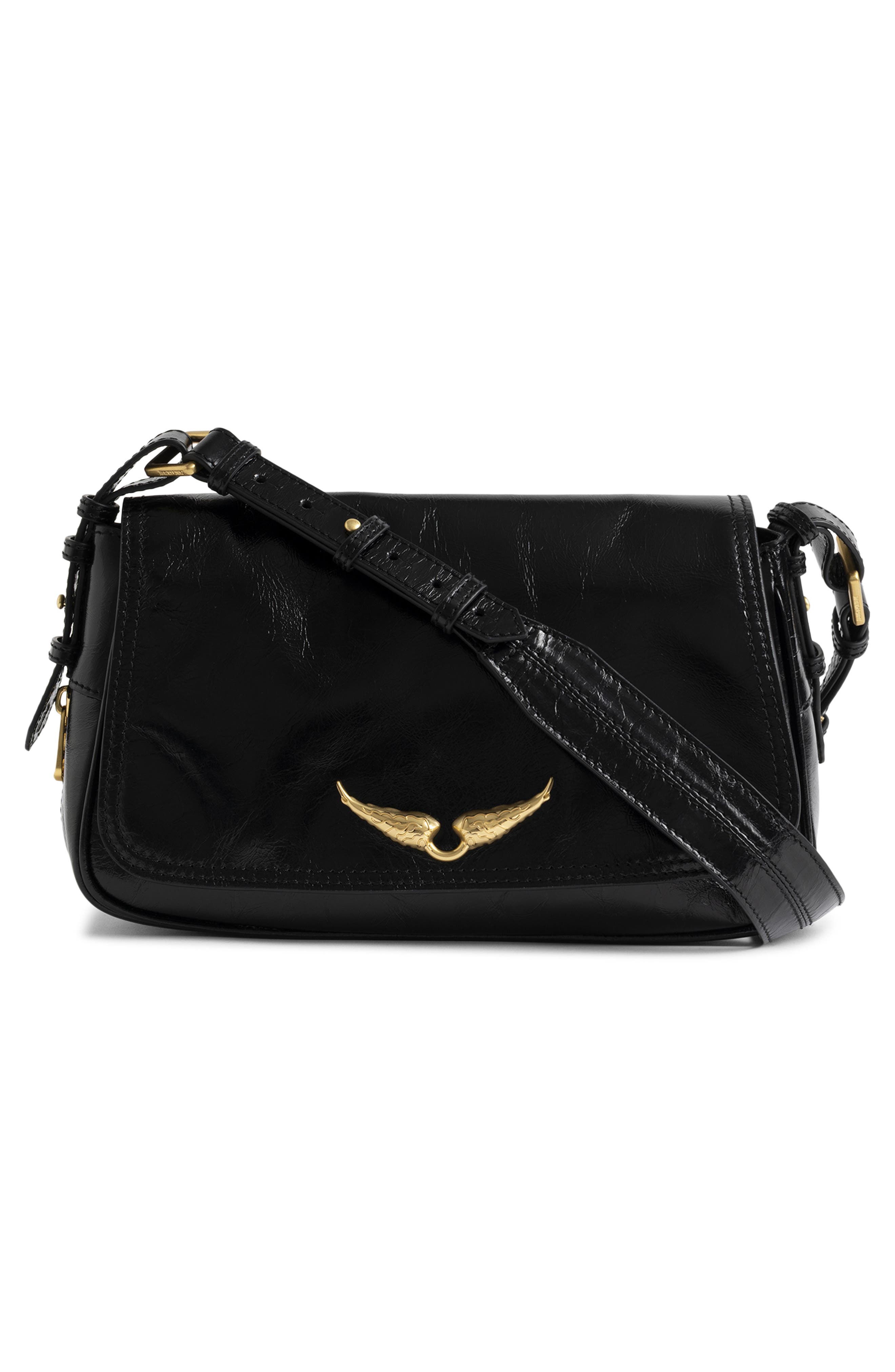 Zadig & Voltaire Le Zouzou Patent Leather Bag, Alternate, color, Black