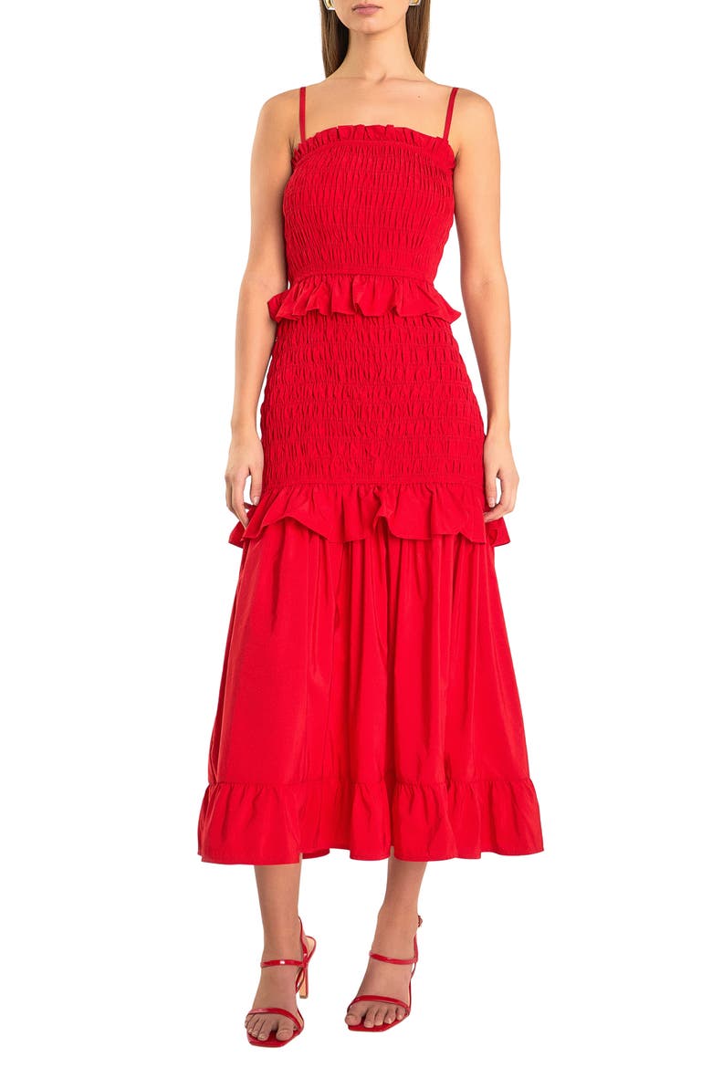 Ruffle Smocked Maxi Dress, Main, color, RED