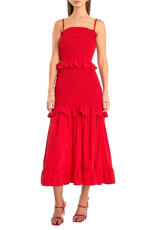 Shop Endless Rose Ruffle Smocked Maxi Dress In Red