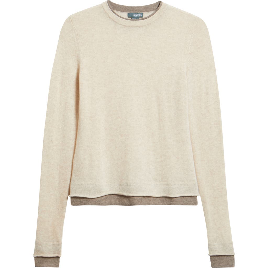 Griffen Double Trim Wool & Cashmere Crewneck Sweater In Neutral