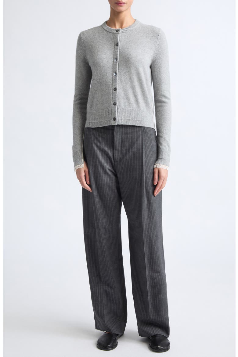 Lace Trim Recycled Cashmere Blend Cardigan, Alternate, color, GREY LACE