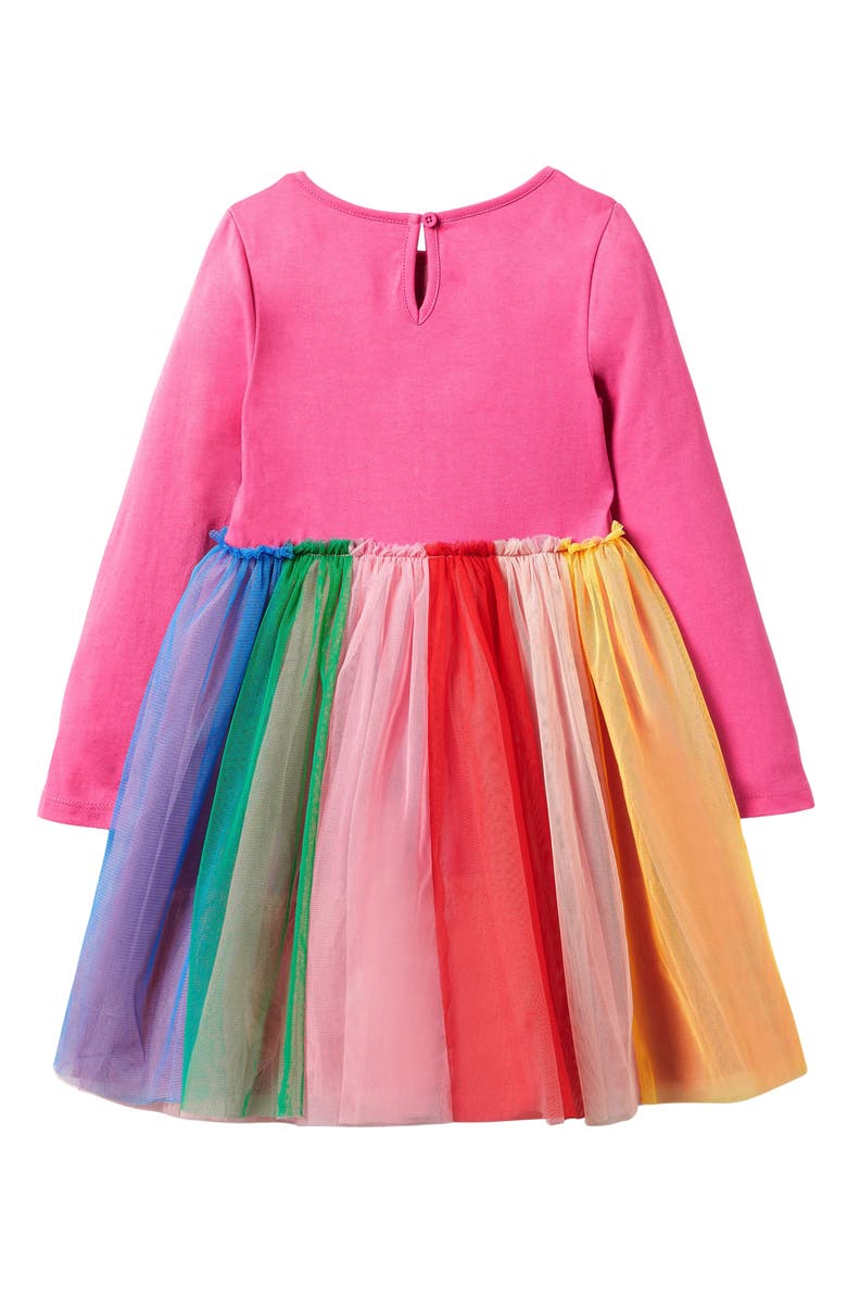 Mini Boden Kids' Long Sleeve Rainbow Tulle Dress, Alternate, color, 