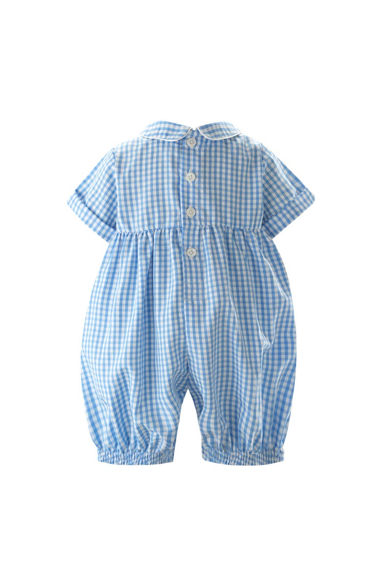 Rachel Riley Gingham Bunny Smocked Babysuit, Alternate, color, Blue