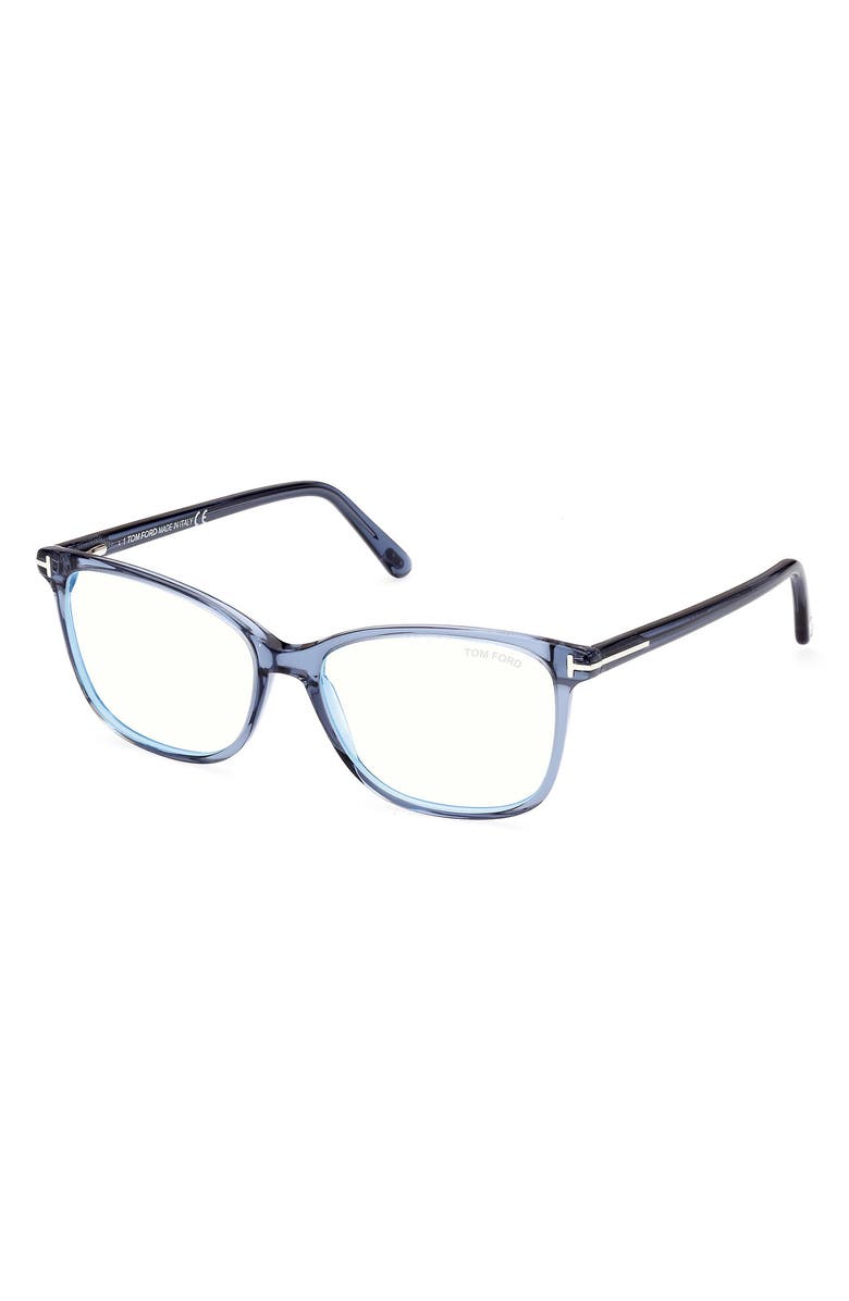 TOM FORD 56mm Rectangular Blue Light Blocking Glasses, Alternate, color, Shiny Blue