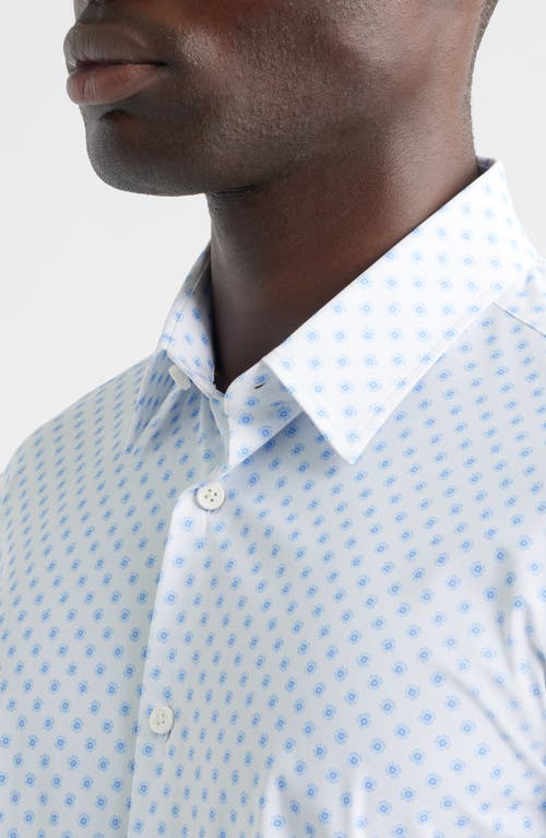 Hugo Boss Boss Roan Kent Geo Print Short Sleeve Performance Button-up Shirt In Blue