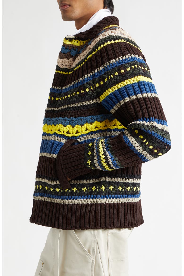 Mix Knit Cardigan, Alternate, color, BROWN