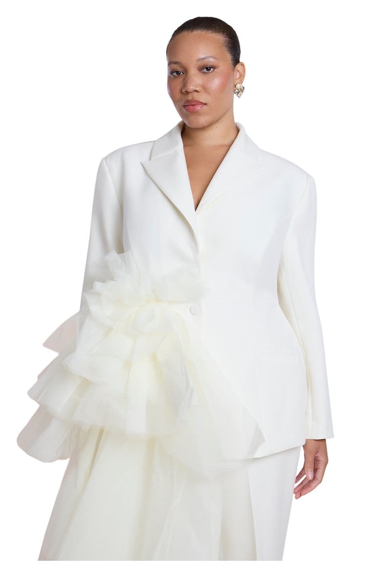 Dramatic Tiered Tulle Blazer, Alternate, color, COCONUT MILK