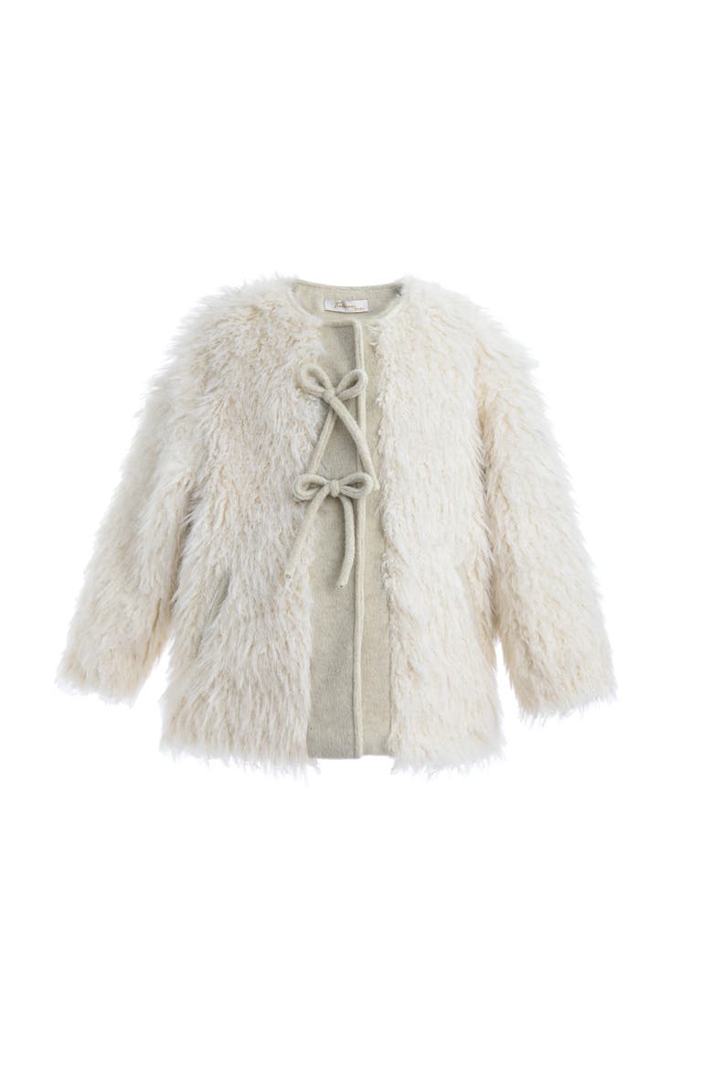 Faux Fur & Wool Bow Coat, Main, color, Cream