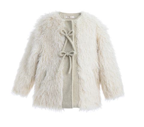 Faux Fur & Wool Bow Coat (Toddler, Little Kid & Big Kid)