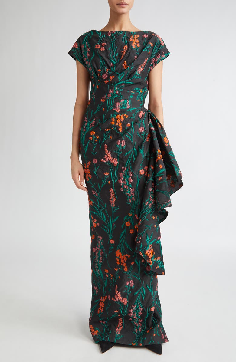 Lela Rose Florence Ruched Floral Jacquard Gown, Main, color, 
