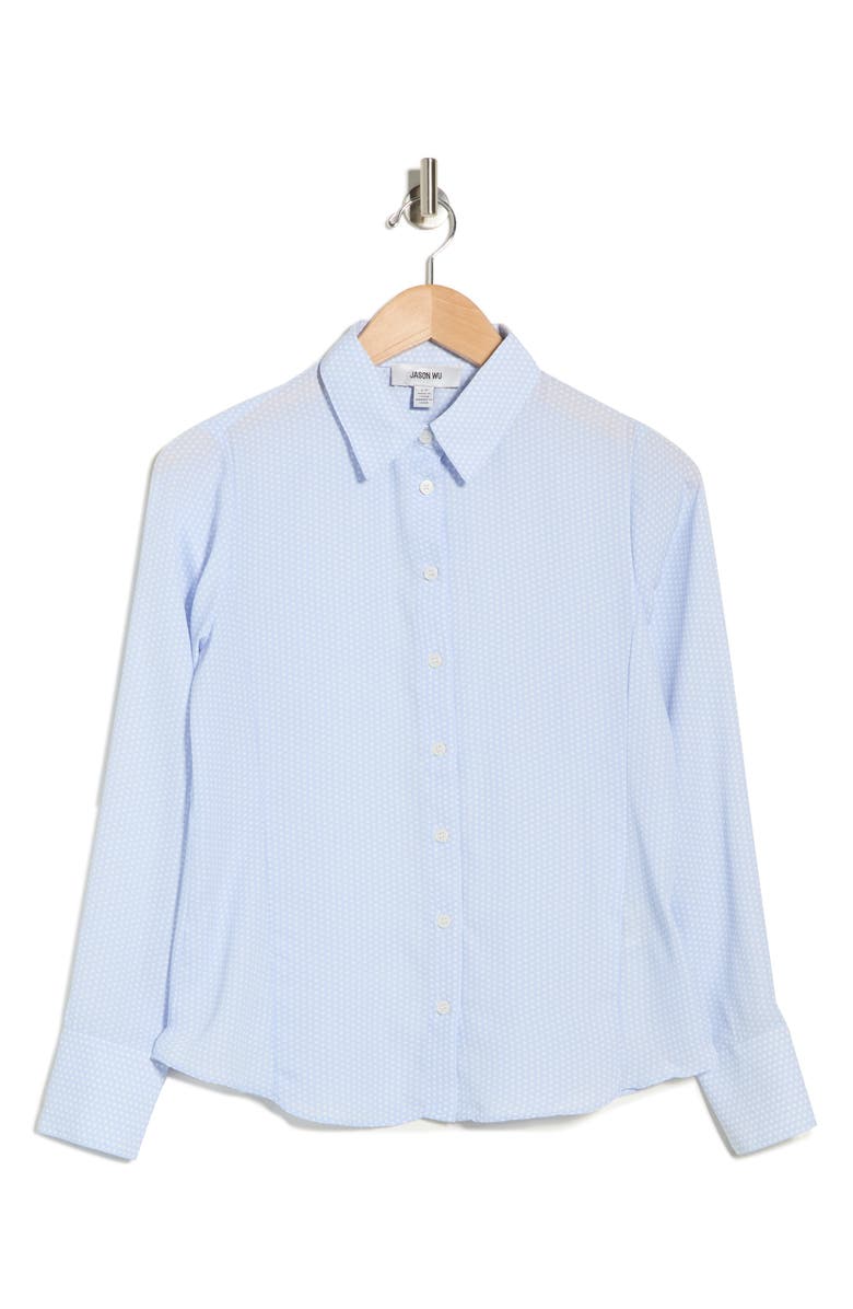 JASON WU Slim Fit Dot Print Button-Up Shirt, Alternate, color, Windy Blue/ White Dot