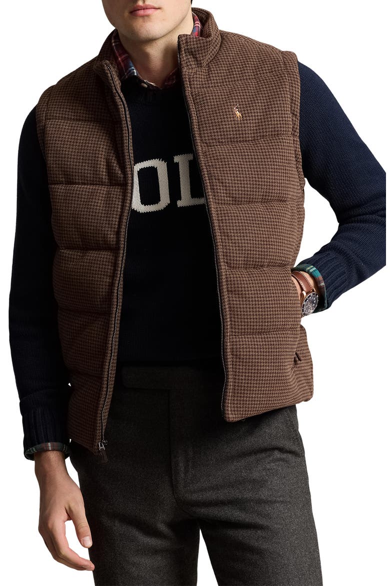 Dogtooth Double Knit Quilted Vest, Main, color, CEDAR HEATHER DOGTOOTH