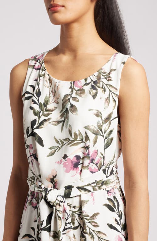 Connected Apparel Tie Waist Crepe Midi Dress In Dusty Rose
