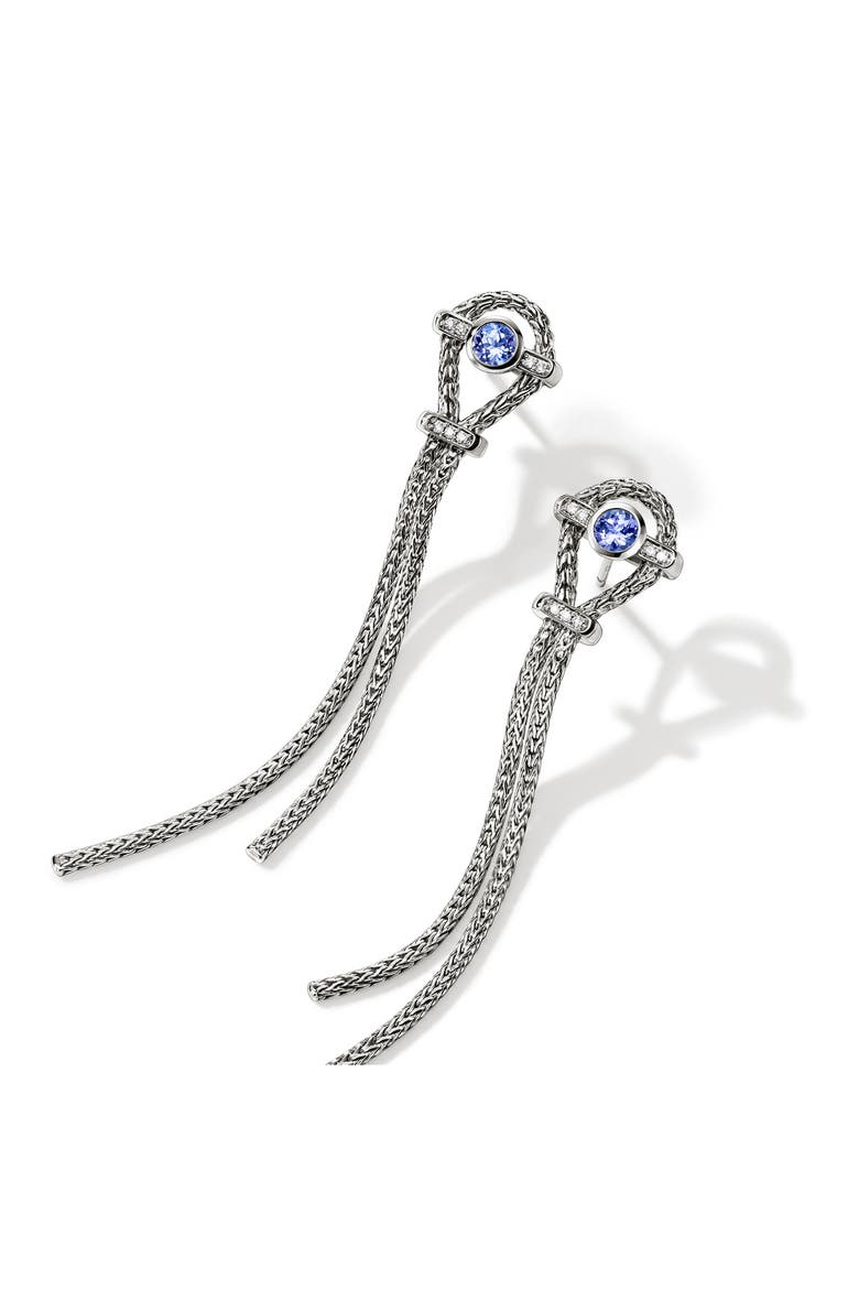 Icon Drop Earrings, Sterling Silver, Tanzanite, Diamonds, Alternate, color, SILVER