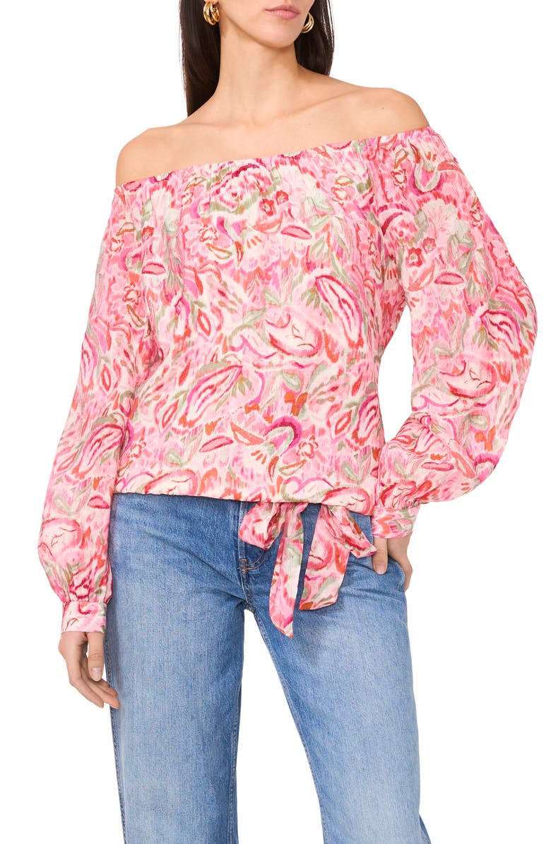 Vince Camuto Floral Off the Shoulder Tie Hem Top, Main, color,