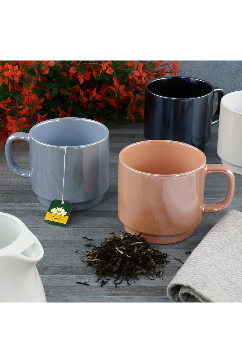 Cafe Celestial 4 Piece 14.8 Ounce Stoneware Pearlized Mug Set, Alternate, color, White