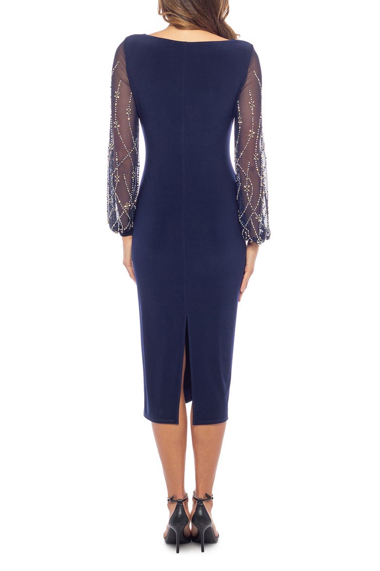 Ity Ruched Long Sleeve Midi Cocktail Dress, Alternate, color, NAVY