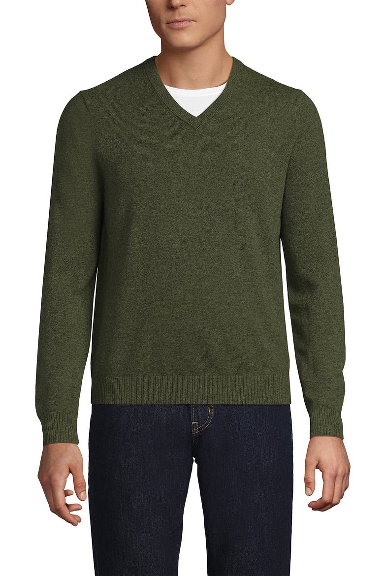Fine Gauge Cashmere V-neck Sweater, Main, color, Wildwood Moss Heather
