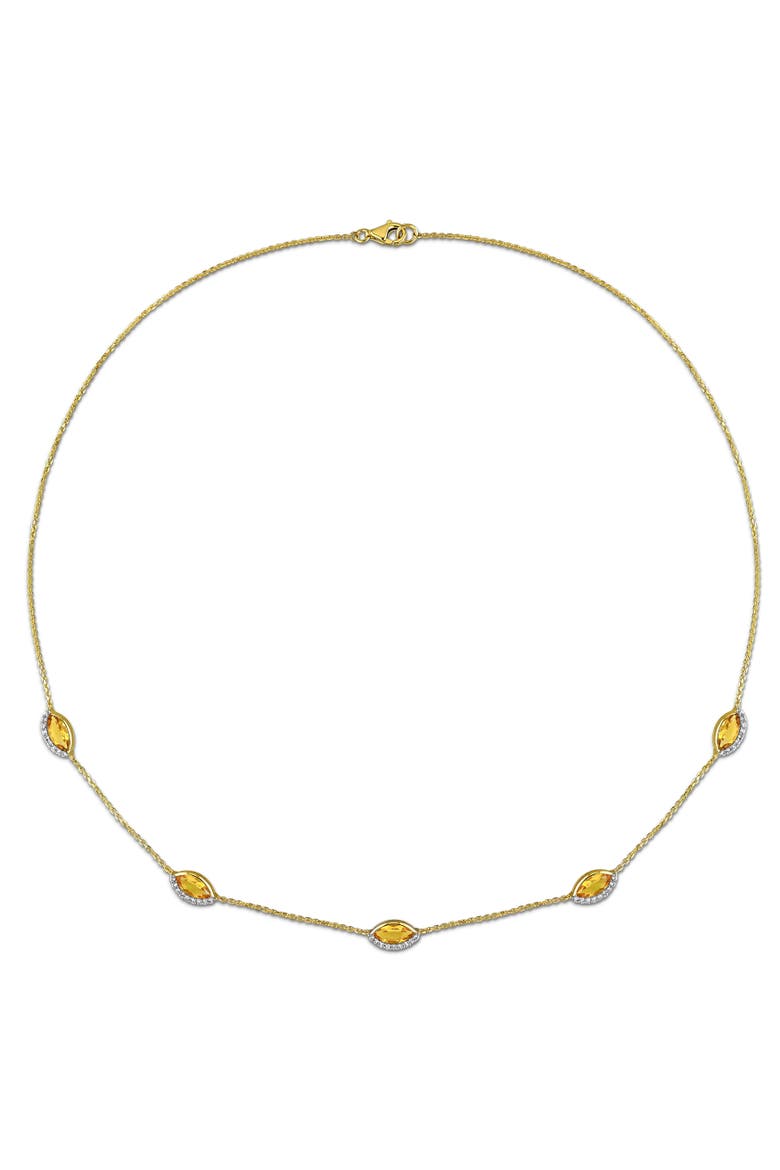Birthstone & Diamond Station Necklace 14k Gold, Alternate, color, Citrine
