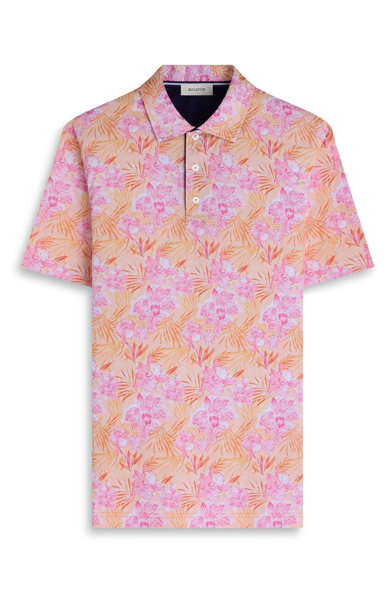 Bugatchi Hendrix Floral Pima Cotton Polo, Alternate, color, Peach