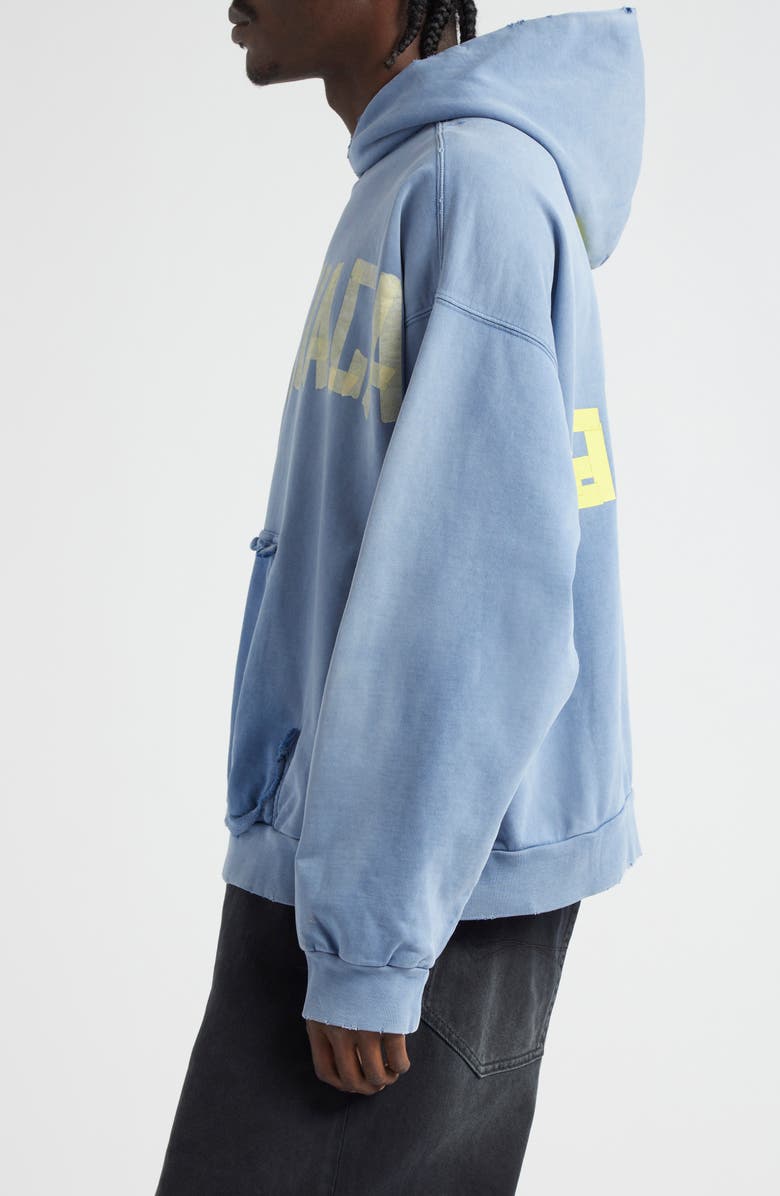 Balenciaga Tape Logo Distressed Cotton Hoodie, Alternate, color,