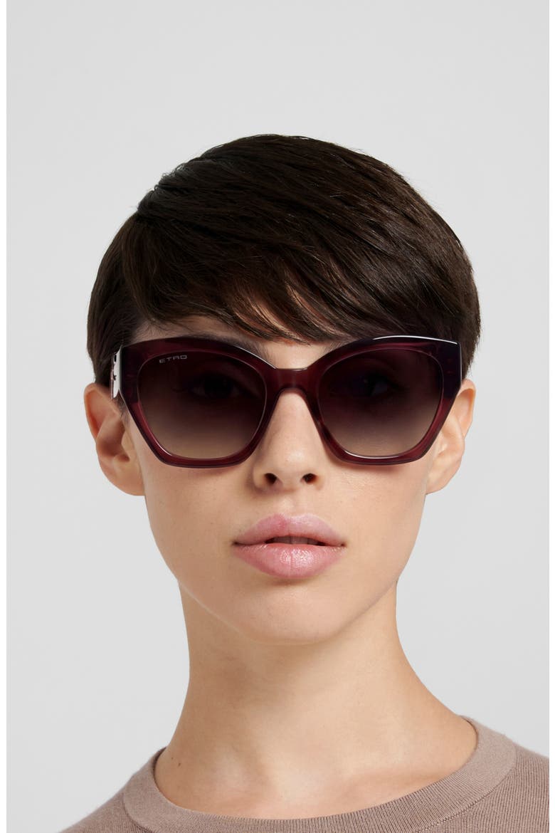 55mm Rectangular Cat Eye Sunglasses, Alternate, color, BURGUNDY GREEN/ BROWN SF