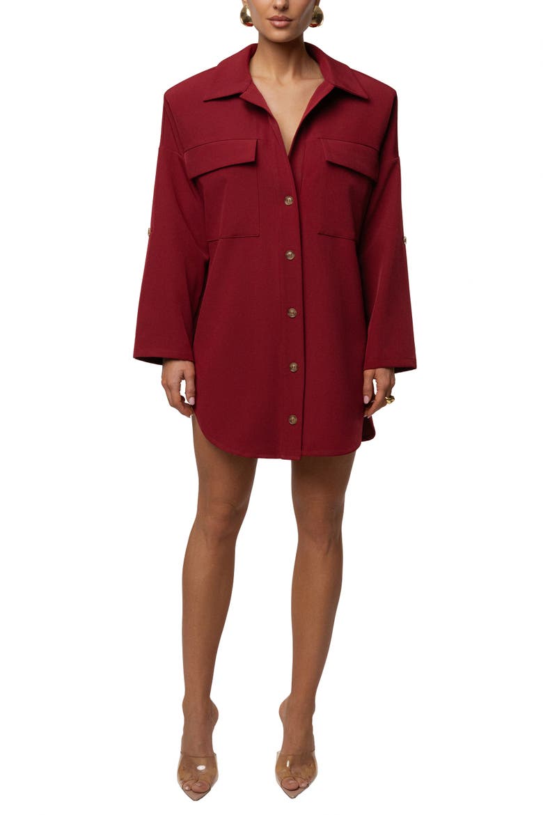 Downtime Collared Shirt Dress, Main, color, Burgundy