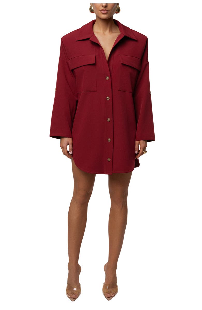 JLUXLABEL Downtime Collared Shirt Dress, Main, color, Burgundy