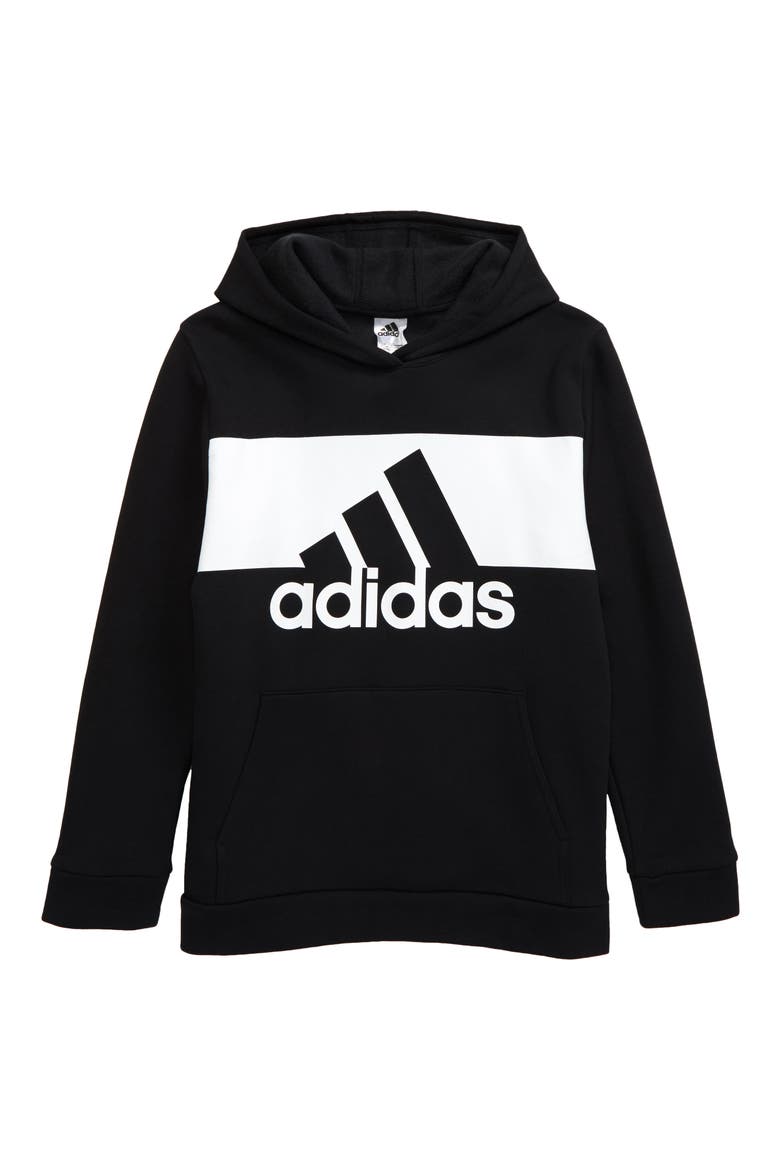 Kids' Badge of Sports Logo Hooded Sweatshirt, Main, color, BLACK