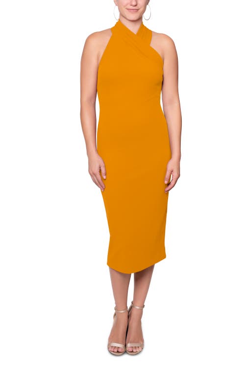 RACHEL Rachel Roy Harland Crossover Halter Midi Dress in Honey 