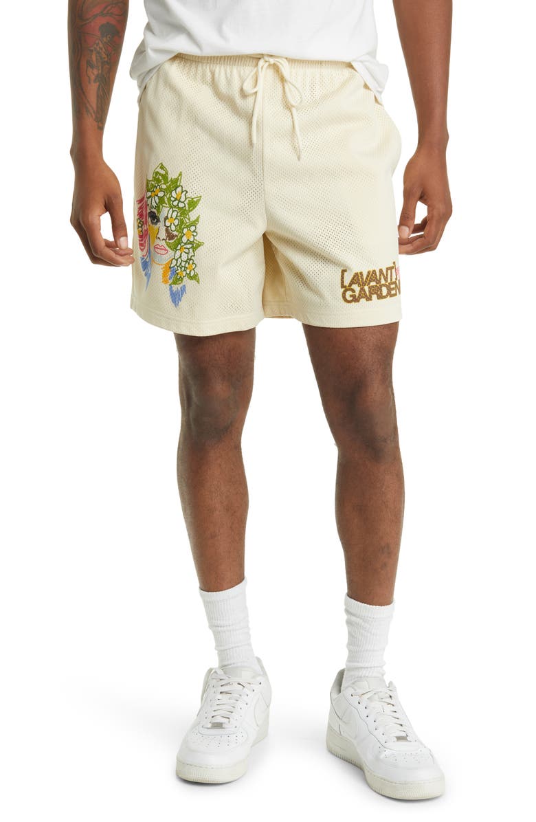 CONEY ISLAND PICNIC Portrait Mesh Drawstring Shorts, Main, color, 