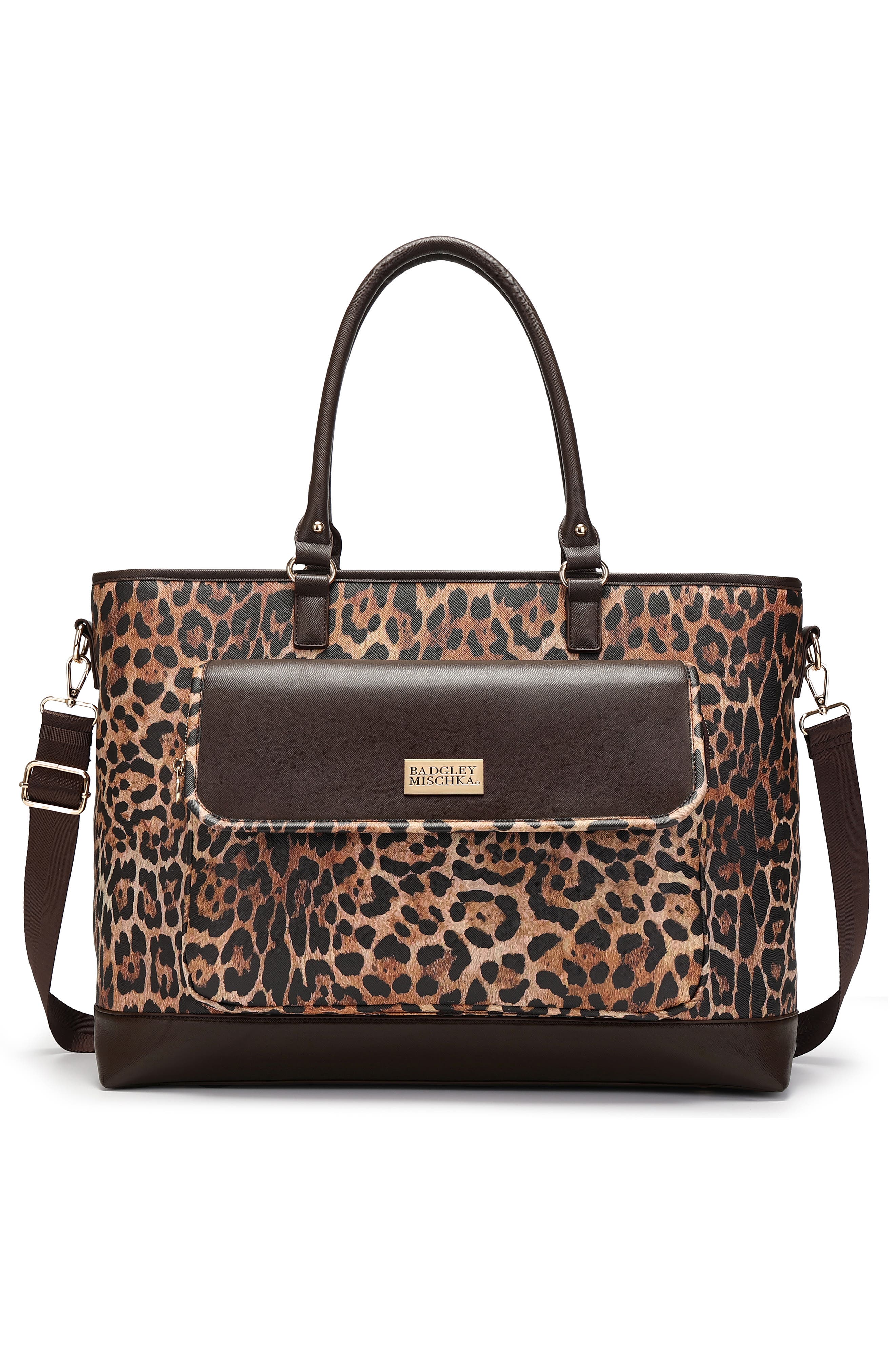 Leopard Lux Weekender Bag, Vegan Leather Duffel with Trolley Sleeve, Main, color, Leopard Lux