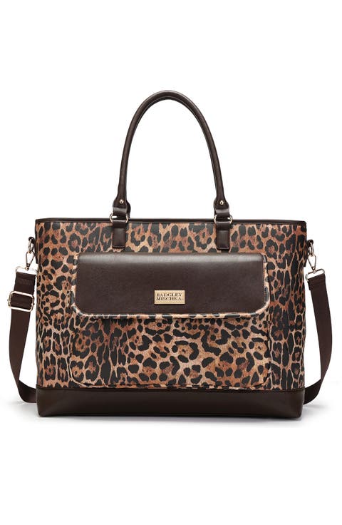 Leopard Lux Weekender Bag, Vegan Leather Duffel with Trolley Sleeve