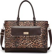 BADGLEY MISCHKA Leopard Lux Weekender Bag, Vegan Leather Duffel with Trolley Sleeve