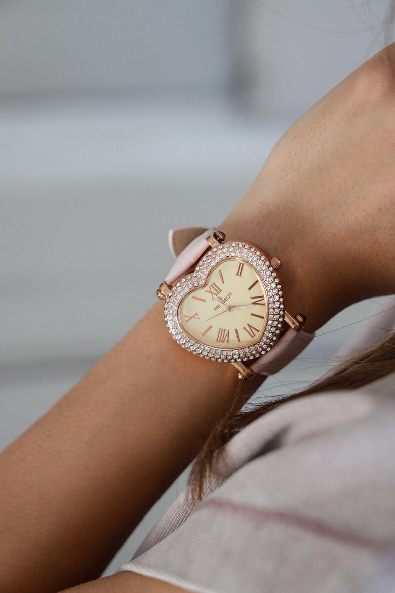 Valentine Heart Shape Suede Watch- 40MM, Alternate, color, Pink
